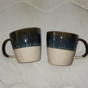 New Orly Maison New York Pottery Mug White, Glazed Brown & Navy-Set Of 2